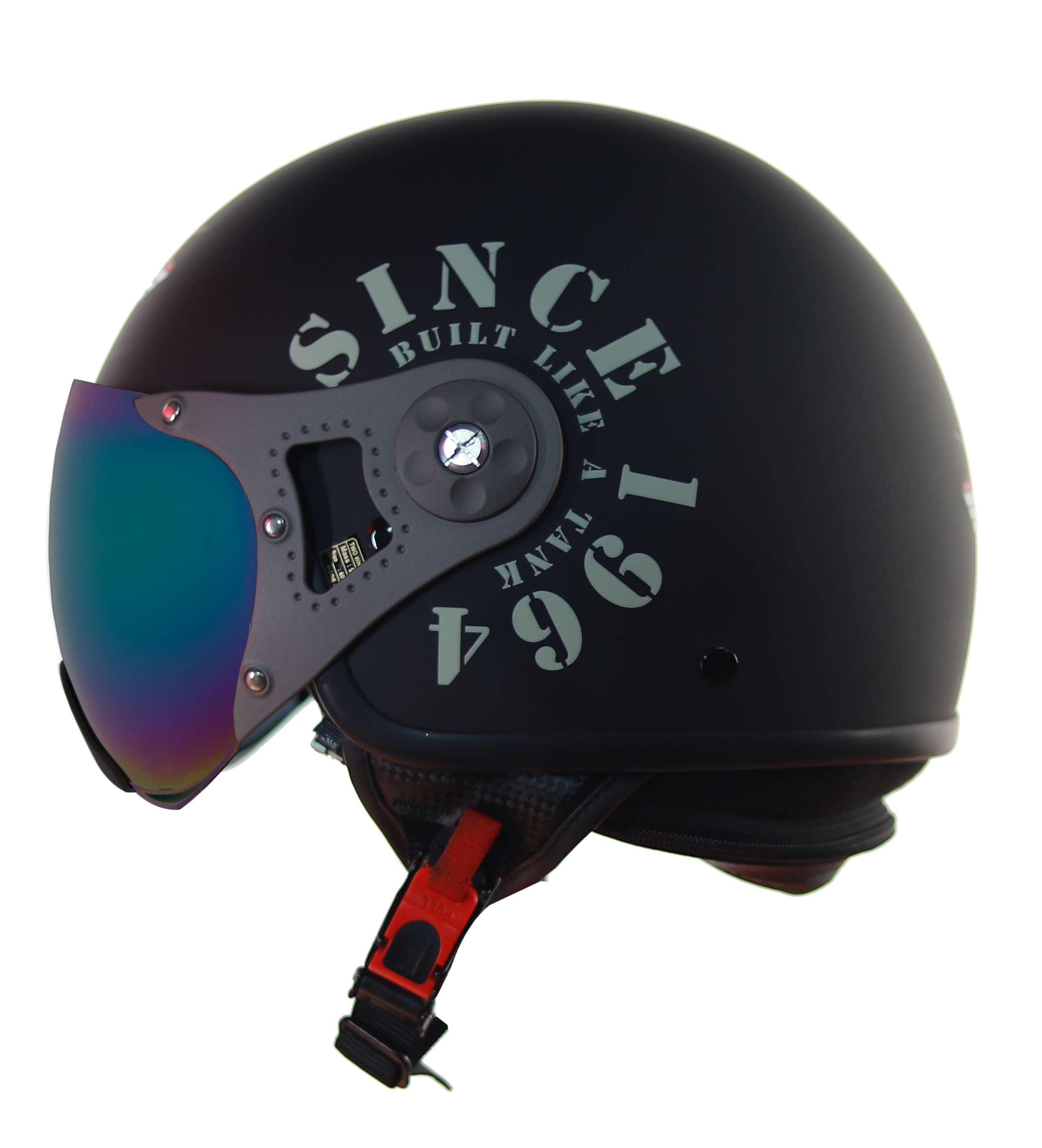 Steelbird SB-27 7Wings Tank Open Face Graphic Helmet (Matt Black Military Green With Chrome Rainbow Visor)